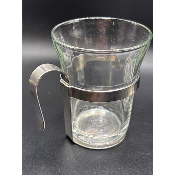 Vintage Duralex French Glass Coffee Mugs in Metal Holders Set of 2 - Picture 2 of 6